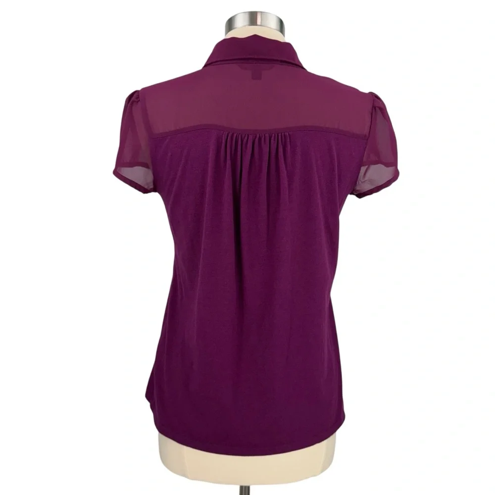 Banana Republic Factory Beach Plum Sheer Yolk Basic Cute Business Casual Blouse - Picture 7 of 16